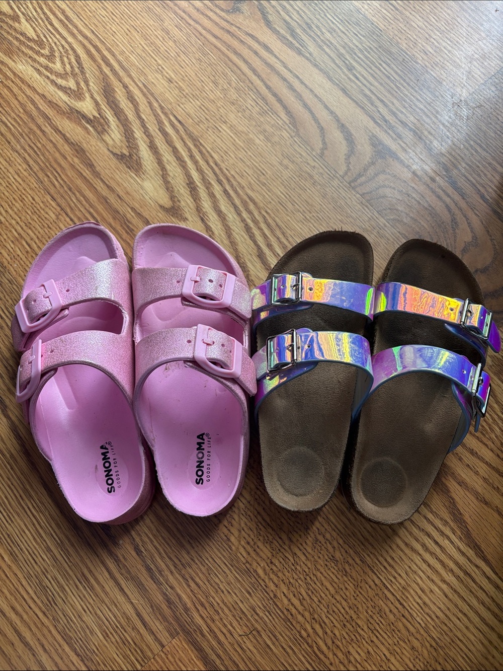 Sonoma Kids Pink Glitter Slides & Iridescent Double-Buckle Sandals Set